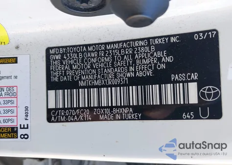 2018 Toyota C-Hr Xle z USA, uszkodzony, nr VIN NMTKHMBX1JR009371